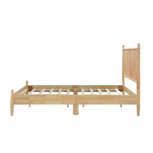 Letto matrimoniale moderno Mid-Century con piattaforma, finitura naturale, 1 pz, mobili da camera in legno, testiera con doghe verticali e contenitore letto - Product Image 6