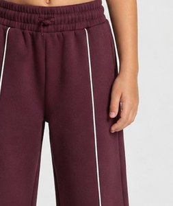Kid Girl's Custom Maroon Contrastline Jogger Casual Oversized Breathable Sweatpants Premium <b>Fleece</b> Girl's Wide Leg <b>Trousers</b> - Product Image 6