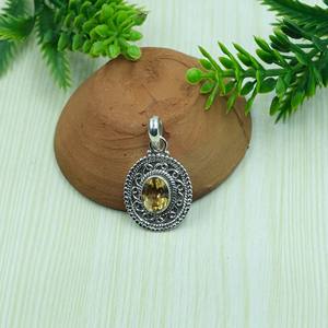 Pendentif ovale vintage en argent sterling 925 avec pierre précieuse citrine jaune naturelle |   Bijoux en filigrane faits à la main |   Bijoux en argent en gros - Product Image 3