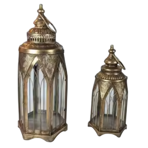 <b>Set</b> Of 2 Vintage Hanging Metal Candle <b>Lanterns</b> White Decorative Candlestick Holders With Tempered Glass For Indoor Outdoor Home - Product Image 6