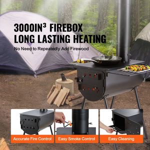 Stufa da Campeggio in Acciaio Legato da 118 Pollici, Portatile, a Legna, con Tubi per Canna Fumaria, Guanti e Braciere da 3000 in3, Design Pieghevole - Product Image 2