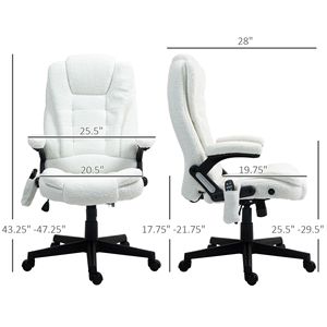 Sedia da Ufficio Direzionale a 6 Punti di Supporto, Design Tradizionale, Velluto Bianco, Schienale Alto, Altezza Regolabile, Materiale PU, Massaggio Termico Vibrante - Product Image 3