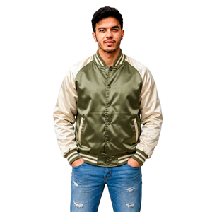 Giacca Varsity Personalizzata <span class=keywords><strong>in</strong></span> Raso con Maniche a Contrasto, Produttore di Abbigliamento Streetwear, Fornitore all'Ingrosso di Etichette Private OEM - Product Image 4