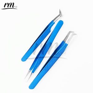 Pince à épiler pour extensions de cils RMI de haute qualité, nouveau style imprimé, courbée, bleu ciel, revêtement poudré, pointe argentée à 90 degrés, instrument de beauté - Product Image 4