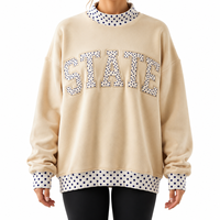 Sweat-shirt personnalisé brodé à col montant avec applique d'état, en molleton de coton à pois, pull décontracté à col rond ou col montant, style universitaire