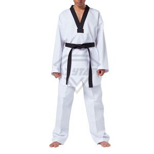 Uniforme de Taekwondo blanc pour homme, 100% coton respirant, coupe classique, vêtements d'arts martiaux pour adultes, ceinture noire incluse, prix avantageux - Product Image 1