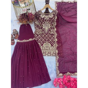 Ensemble haut, palazzo et dupatta pour femmes, vêtements de soirée, pour des occasions élégantes - Product Image 1