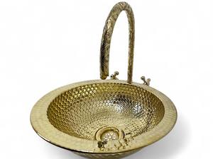 Élégant Lavabo de Salle de Bain en Laiton Martelé avec Motif Gravé, Vasque Ronde à Poser pour Meuble-Lavabo, Cuisine, Durable et Fait Main - Product Image 6