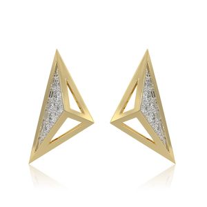 Boucles d'oreilles clous géométriques en or jaune avec diamant de laboratoire en forme de triangle - Product Image 1
