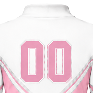 Pink White Sublimated Cheer <b>Long</b> Sleeve Uniform Set <b>Pleated</b> <b>Skirt</b> Athletic Team Sportswear Training Practice Performance - Product Image 6