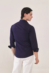 Camisa de manga larga para hombre, diseño bordado, moderna, ajustada, informal, de sarga, con botones, para verano, exterior, noche - Product Image 4