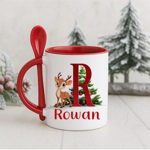 Custom Name Initial <b>Christmas</b> Porcelain Coffee Mug with Spoon Dishwasher & Microwave Safe Cute Design Red White Holiday <b>Gift</b> <b>Box</b> - Product Image 6