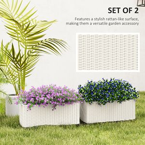 Set di 2 Vasi da Fiori da 20 Pollici per Ringhiera, Effetto Rattan Bianco, Cesti Sospesi con Fori di Drenaggio e Ganci per Recinzione - Product Image 4