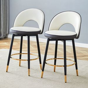 Taburete de Bar Giratorio 360 Grados, Cómodo, en Cuero PU Blanco y Gris Oscuro, Diseño Moderno con Combinación de Colores para el Bar Moderno - Product Image 2