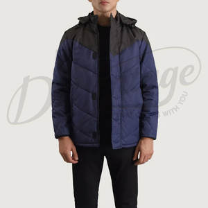 Chaqueta Acolchada de Dos Tonos para Hombre con Capucha, Azul Marino y Negro, Abrigo Acolchado de Invierno, Parka Casual Cálida y Resistente al Viento para Exteriores - Product Image 1