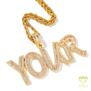Trendy Iced Out Letter Pendant Necklace Custom <b>Name</b> Jewelry Hip Hop Bling Moissanite Diamond Pavé Pendant With Cuban Link <b>Chain</b> - Product Image 2