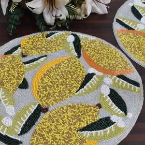 Handmade Beaded Lemon Placemat – Luxury Fruit Design <b>Table</b> Mat Decorative <b>Dining</b> <b>Table</b> <b>Runner</b> Custom Bead Embroidery Kitchen - Product Image 4