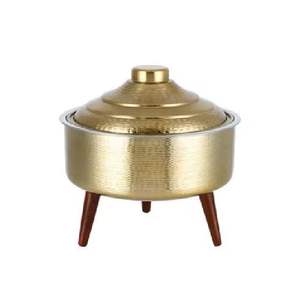 Cuenco de lujo de latón martillado con tapa y patas de madera, calentador de alimentos árabe para Ramadán y Eid, centro de mesa decorativo - Product Image 1
