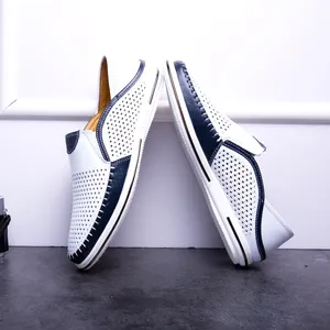 Chaussures décontractées pour hommes en cuir véritable, mocassins d'été respirants à enfiler, chaussures de conduite ajourées pour hommes - Product Image 2