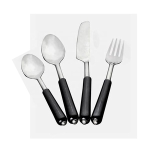 Unique Stylish Handmade Red and White Handle Dessert Spoon and Fork Set Wedding Gift Flatware Set Silver Matte Stainless Steel - Product Image 2