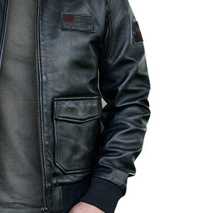 Chaqueta de Piloto de Cuero Genuino Negro para Hombre con Cuello de Piel de Oveja - Product Image 4