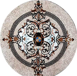 Plateau de table octogonal en marbre avec incrustation d'os et motifs géométriques en nacre, disponible à prix de gros. - Product Image 5