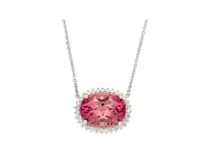 Collar con Colgante de Morganita de Corte Ovalado, Plata 925 con Baño de Rodio, Cadena de Caja, Clásico para Uso Diario de Mujer - Product Image 2