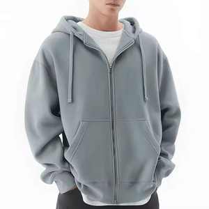 Sweat à capuche zippé épais pour homme 2026, en polaire oversize sans cordon, couleur unie, coupe ample, style streetwear - Product Image 3