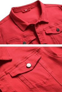 Veste en jean rouge pour homme, col rabattu, fermeture boutonnée, style décontracté, coupe classique, 100 % coton, idéale pour le printemps, en vente - Product Image 4