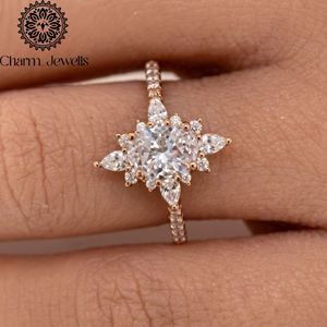 Anillo de Compromiso Charm Jewells de Plata con Moissanita Corte Cojín, Bañado en Oro Rosa, Diseño Floral, Engaste de Garras, Certificado IGI, para Mujer - Product Image 4