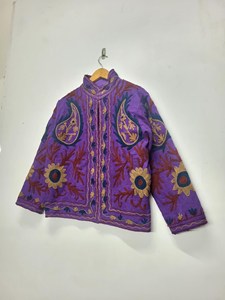 Purple Velvet Quilted Breathable Eco-Friendly Floral Embroidered Jacket - Product Image 2
