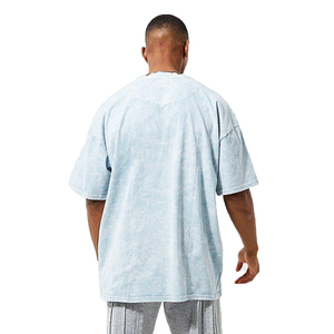 Camiseta de punto para hombre 100% algodón, corte regular, lavado ácido, hombro caído, lisa, estilo urbano, peso pesado, antiarrugas - Product Image 3