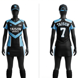 Uniforme de Hockey sobre Césped para Hombre, 220 GSM, Transpirable, Antibacterial, Anti-UV, Poliéster, Paneles en Contraste Negro/Azul Cielo/Blanco, Personalizable - Product Image 1