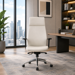 Chaise de bureau exécutive moderne KINSHA en cuir PU, dossier haut, accoudoirs réglables, hauteur réglable, pivotante, chrome, pour bureau à domicile, chambre - Product Image 1