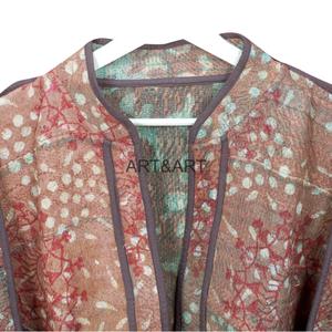 Women's Cotton Designer Kantha Jacket Multi Color Ethnic Style Open Closure Handmade Vintage Eco-Friendly Reversible Quick Dry - Product Image 6
