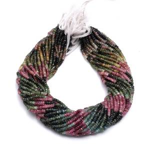 Turmalina Multicolor Natural de Sandía, Cuentas Rondelle Microfacetadas de 4 mm, Rosa, Verde, Azul, Coñac, Gema de Turmalina Multicolor - Product Image 3