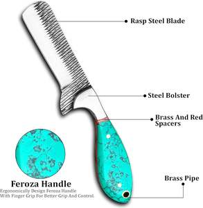 Couteau utilitaire Cowboy Bull Cutter, fait main, à lame pleine, en acier, type rasp de fermeur, lame fixe EDC, qualité industrielle, avec étui en cuir plat - Product Image 4