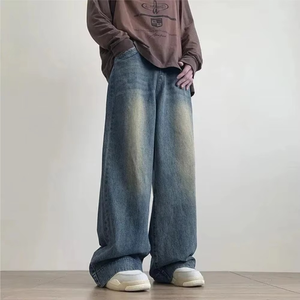Pantalones de mezclilla baratos estilo streetwear, vaqueros holgados de algodón, pantalones largos rectos para hombre, pantalones anchos lavados para hombre - Product Image 3