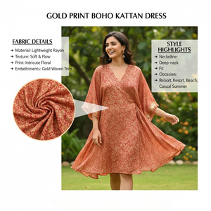 Caftán de Diseño en Mezcla de Seda Roja con Estampado de Lámina Dorada, Cuello en V, Vestido Envolvente, Ropa de Dormir de Lujo, Obra Maestra Hecha a Mano de Alta Calidad - Product Image 2