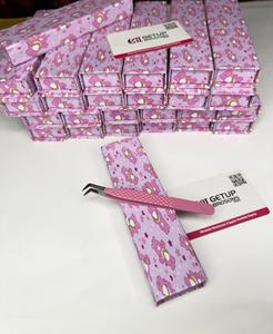 GETUP BROSONS Pink Eyelash Tweezers Stainless Steel Precision Tool <b>Box</b> Packaging - Product Image 3