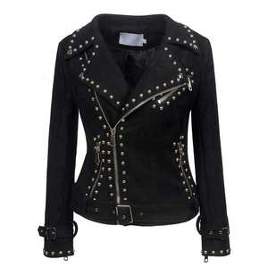 Chaqueta de Cuero Personalizada Premium para Mujer, Estilo Motero con Tachuelas, Chaqueta de Cuero Vintage para Motocicleta con Servicio OEM - Product Image 1