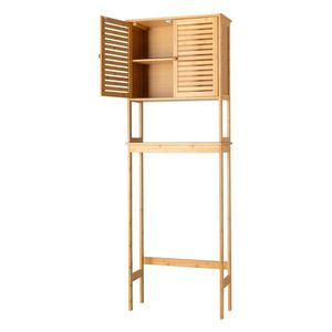 Mobiletto da bagno FCH Bamboo a 2 ante e 1 ripiano, colore burlywood, scaffali per riporre oggetti nel bagno - Product Image 6