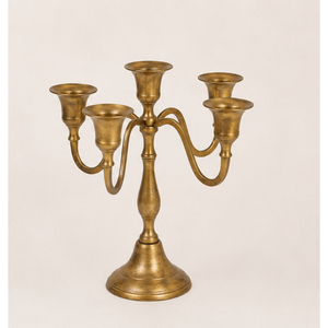 Candelabro Metálico de 5 Brazos para Velas Cónicas, Dorado, Centro de Mesa para Bodas, Decoración para Eventos, Hoteles y Hogar - Product Image 1
