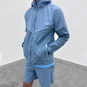 Men's Pink Color Blocking Windbreaker Tracksuit Set Half-<b>Zip</b> Jacket Shorts Breathable Lightweight 100% Cotton Drawstring Closure - Product Image 3