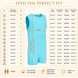 Combinaison adaptative bleu aqua |   Combinaison spéciale pour enfants, sans manches, en coton extensible, à jambes longues, avec fermeture à boutons-pression, facile à enfiler, unisexe, toutes tailles - Product Image 4