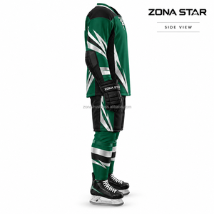 Ensemble Maillot et Pantalon de Hockey sur Glace Personnalisé en Gros, Respirant, Vert, 100% Polyester, Maille Tricotée Air-Knit, Unisexe, Kit d'Équipe - Product Image 2