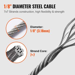 Cavo per Ringhiera T316 1/8'' 300 ft 7x7 Fili Grado Aeronautico Costruzione Marina EN 0.6mm Fune in Acciaio Inossidabile con Taglierina - Product Image 3