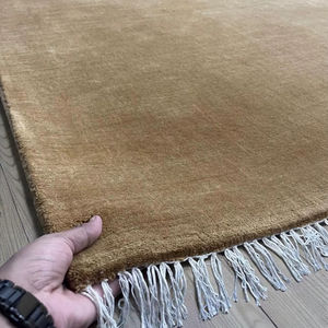 Tapis marocain en laine fait main, tissé à la main, style berbère, à poils épais, avec franges, tapis décoratif doux de couleur marron naturel pour salon - Product Image 2