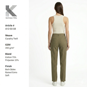 Pantalones de sarga para mujer, de algodón y poliéster, 285 GSM, con textura en ambos lados, extra suaves, color verde oliva, pantalones casuales, proveedor OEM - Product Image 3