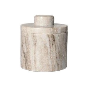 Pot de rangement en marbre beige Morchuna, très demandé, avec couvercle, récipient classique en pierre naturelle, organiseur de salle de bain de luxe, pot décoratif - Product Image 1